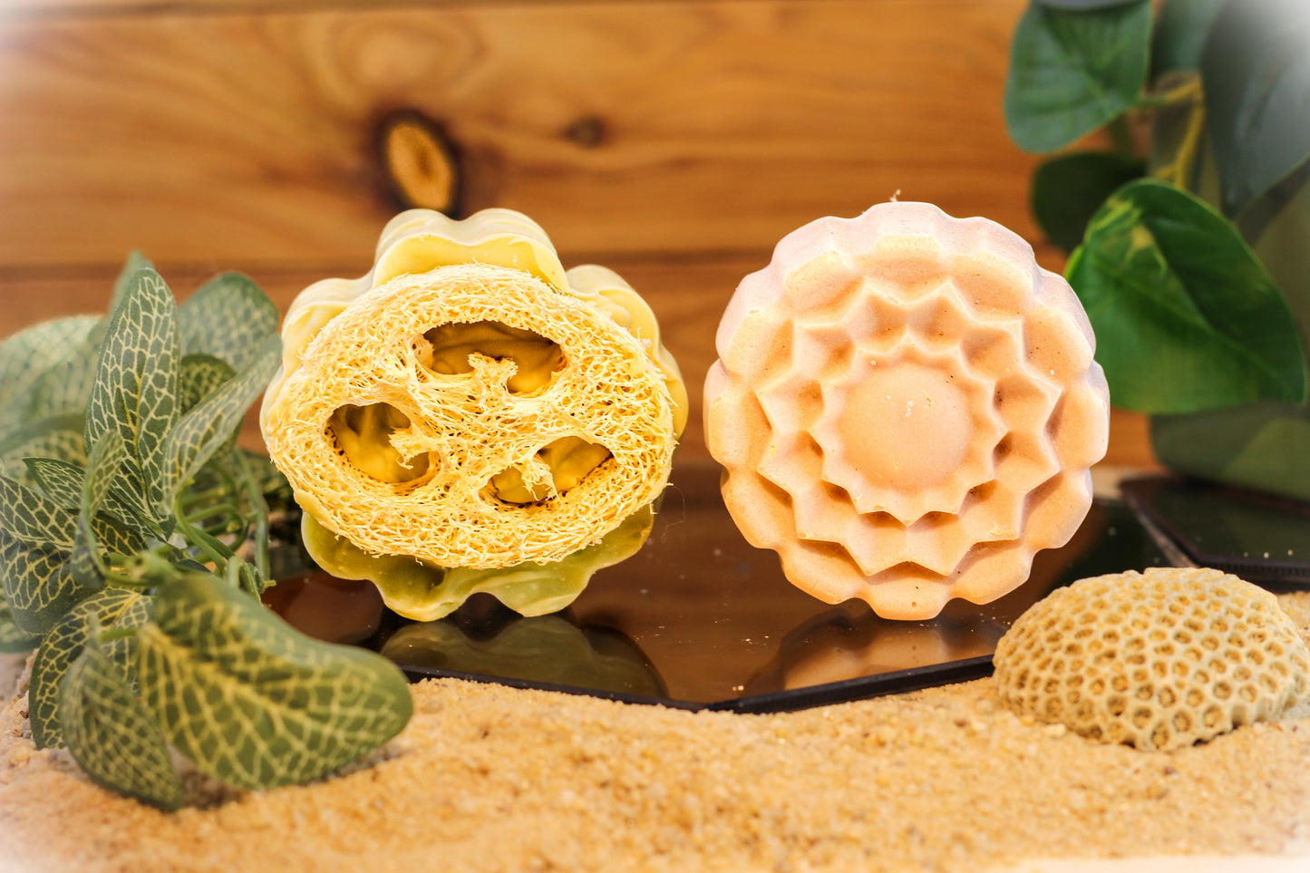 Loofah Soap - Round Soap with Loofah Pieces - Lemongrass Scent